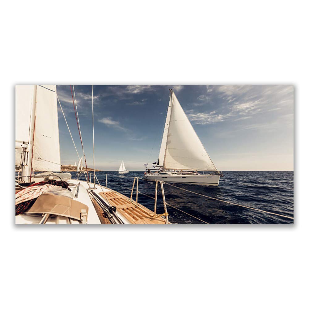 Tableau mer bateau impression sur verre trempé 140x70 cm décor moderne
