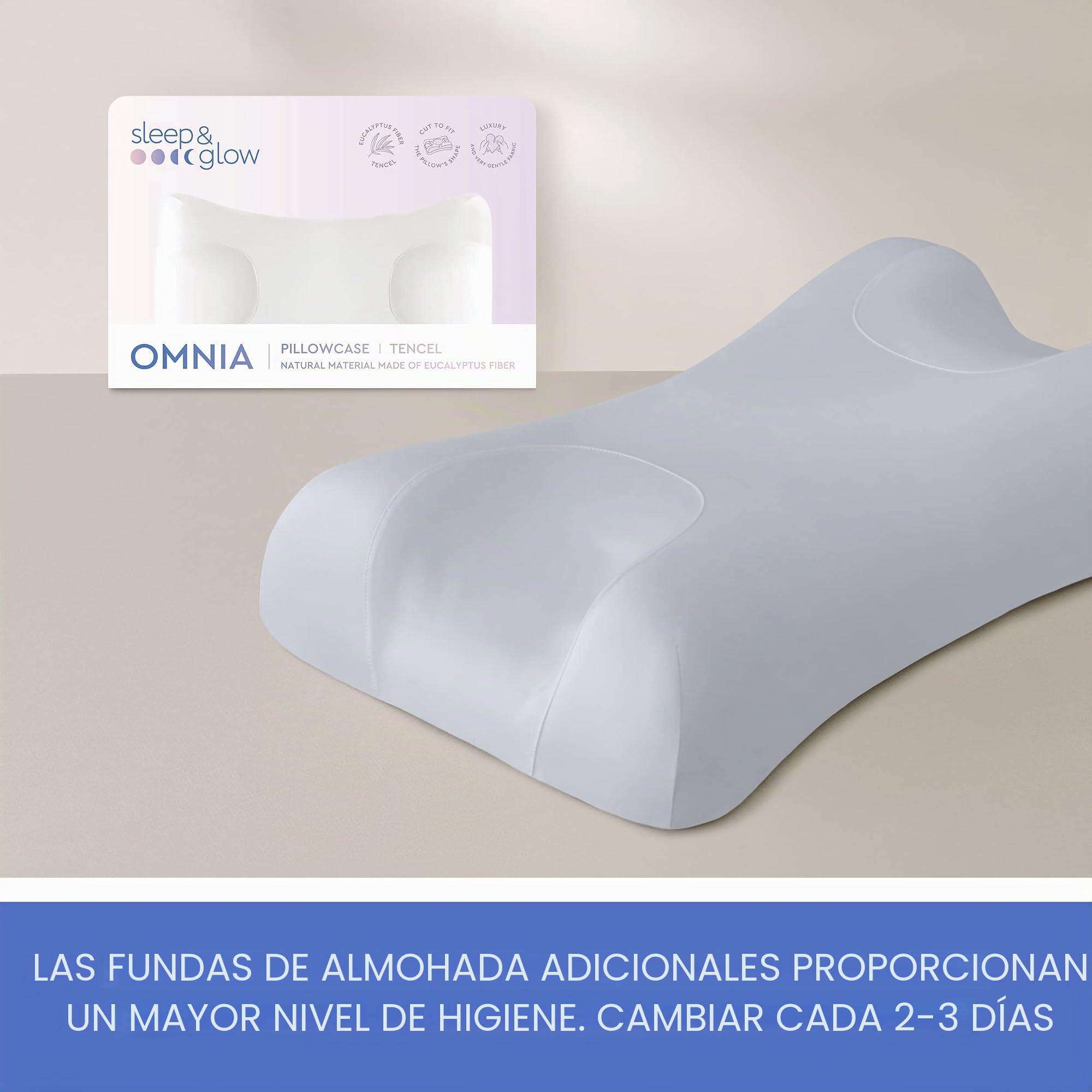 Sleep & Glow Omnia La Funda de Almohada Tencel para el Cabello y la Piel se Adapta a la Forma Única de la Almohada Omnia-Fibra de Eucalipto Natural-Hipoalergénica y Bacteriostática (Hielo Ártico)