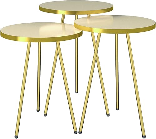 Miniatura 4 de Juego de 3 mesas anidadas, mesas auxiliares redondas apilables para espacios pequeños, mesita de noche para sala de estar, dormitorio, sala de