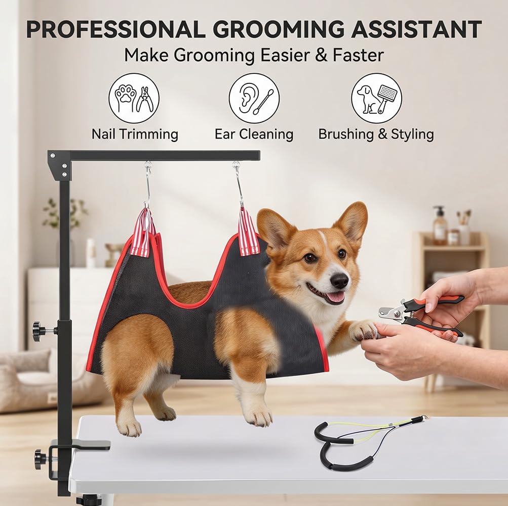 Hundefriseur Tisch mit Klemme, Höhenverstellbare Trimmstein für Hunde, Hunde Frisiertisch mit Zwei Nicht-sitzenden Haunch-Halter,Einzelhebel,45 cm-91 cm