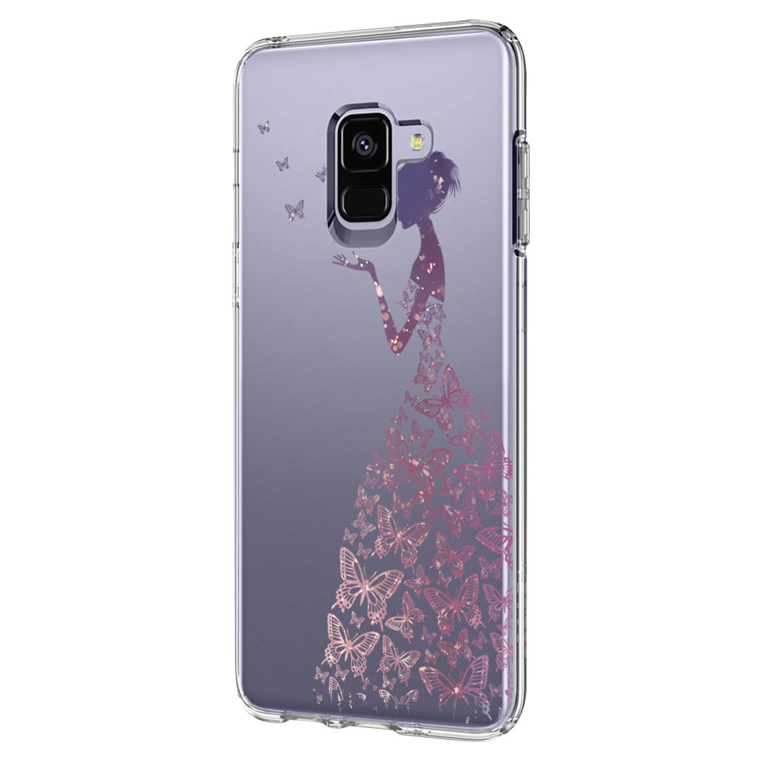 Case for Samsung Galaxy A8/A8 Plus 2018 Clear Soft TPU Case Transparent Silicone Flower Design Shockproof Protective Cover (2, A8 2018)