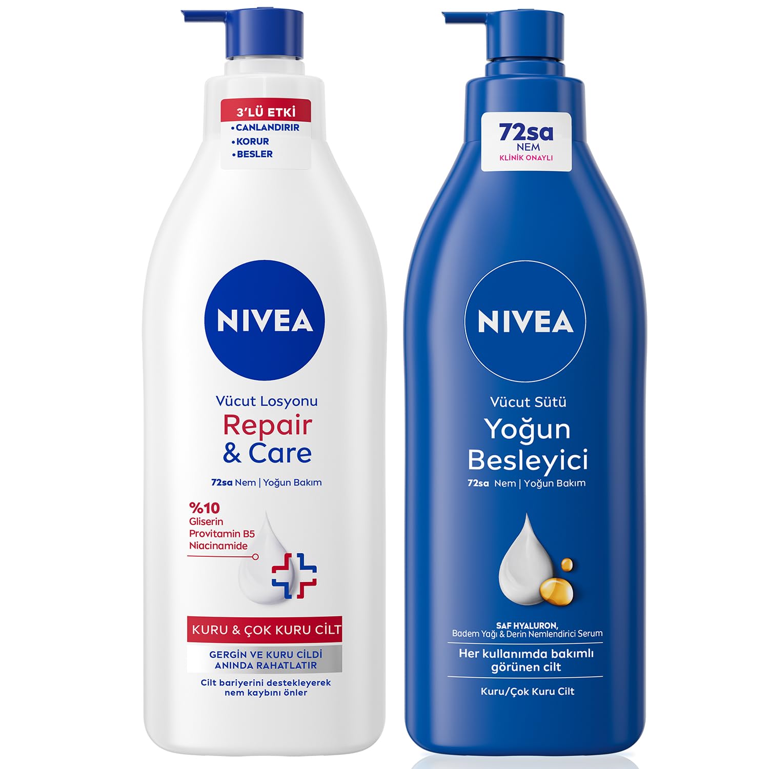 Besleyici Vücut Sütü 400ml ve Repair&Care Nemlendirici Losyon 400ml, Rahatlatıcı, Kuru Cilt