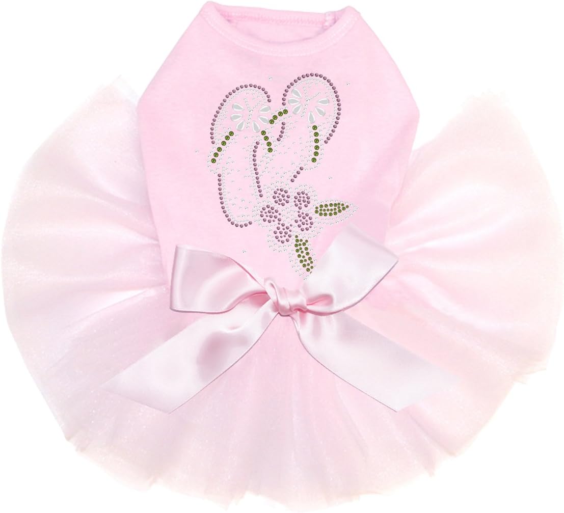 Pink Flip Flops with Flowers - Bling Rhinestone Dog Tutu Dress, 3XL Pink