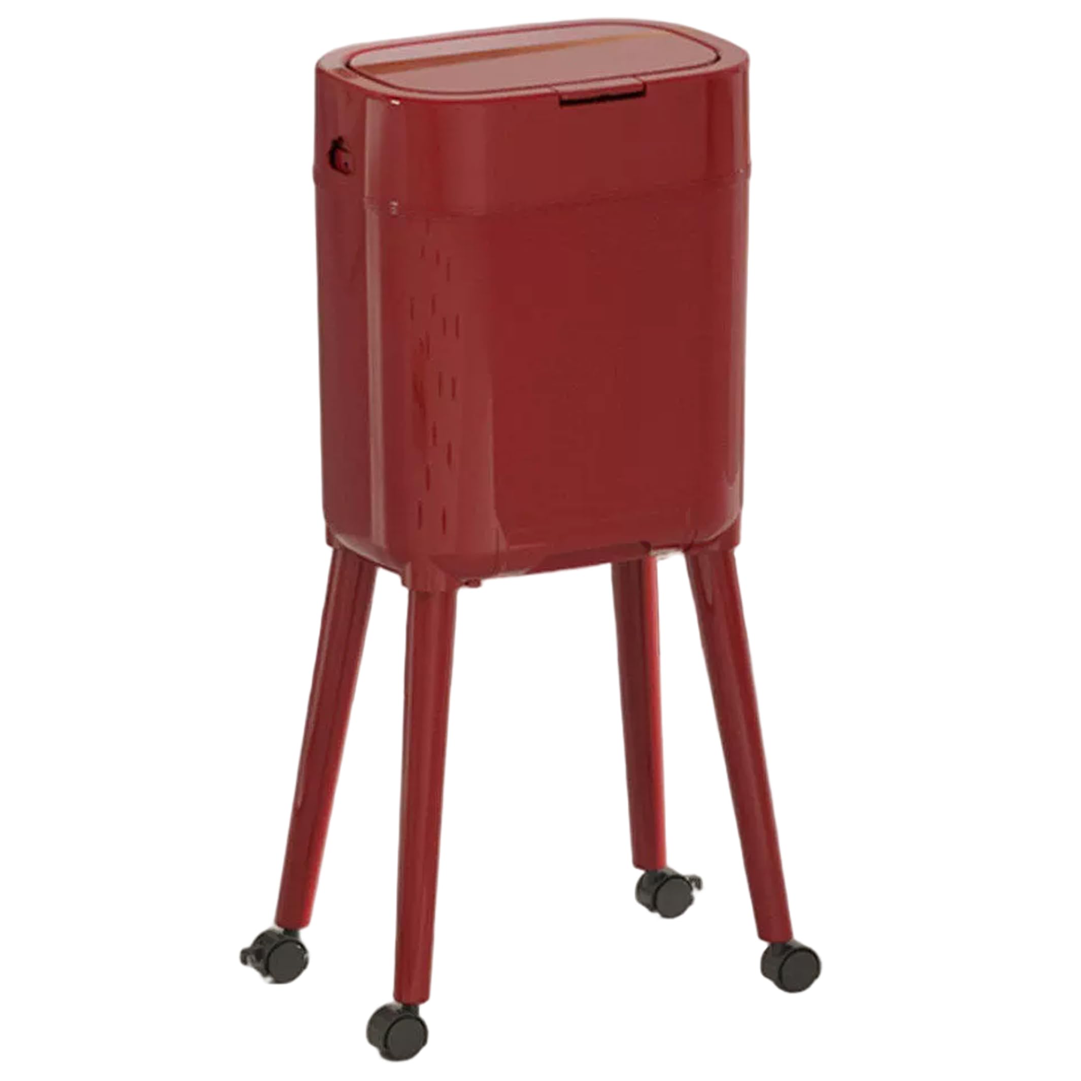 Neptuiby Kitchen Trash Can with Wheels, 16L Elevated Legs Rolling Trash Can with Lid & Removable Inner Bucket for Bathroom Home Office, Red.