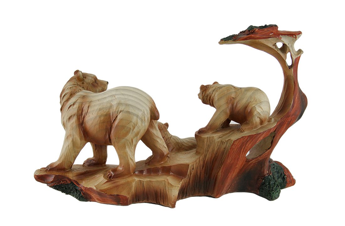 Zeckos Mother Bear and Cubs Carved Wood Look Resin Statue