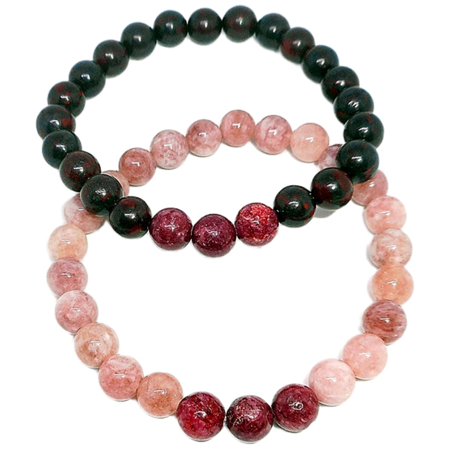 Bracelets couples amitié à distance en pierre de soleil et rhodonite - 5