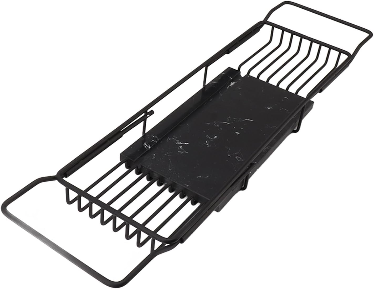 GLOGLOW Tray Metal Marble Bathtub Rack, Stainless Steel Expandable Tray Nan Bathroom (Black)