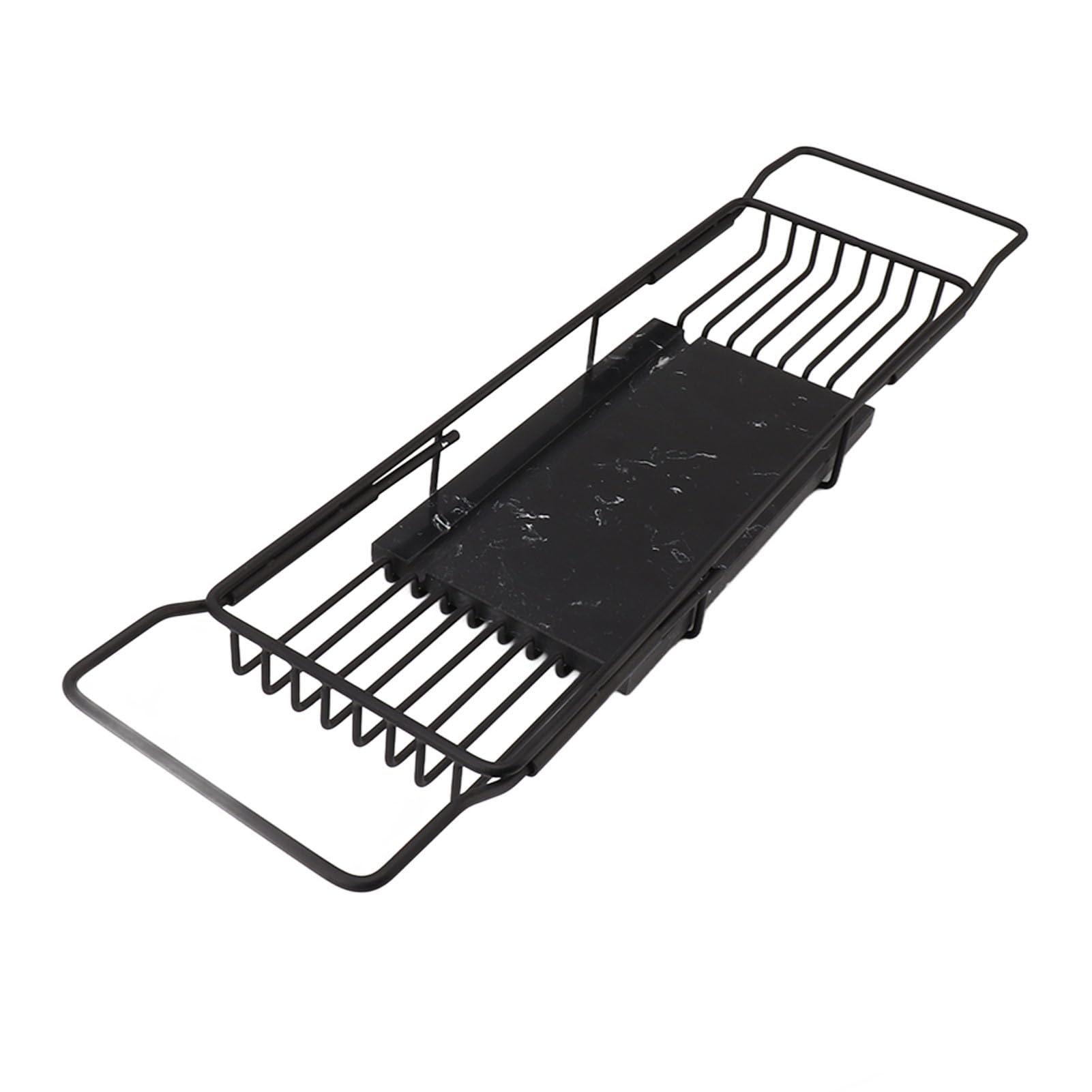 Estante de Metal para Bañera de Mármol con Diseño Antideslizante, Bandeja Ampliable para Ahorrar Espacio para Relajarse y Organizar Artículos Esenciales para el Baño, Acero Inoxidable y (Negra)