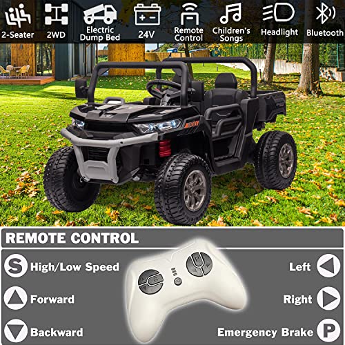 Sopbost 24V Ride On Truck 2 Seater Ride On Utv With 2X200W Motor Ride On Dump Truck With Dump Bed/Shovel Ride On Car With Remote Control Electric Vehicle With Eva Rubber Tires For Boys Girls (Black) #TOP1