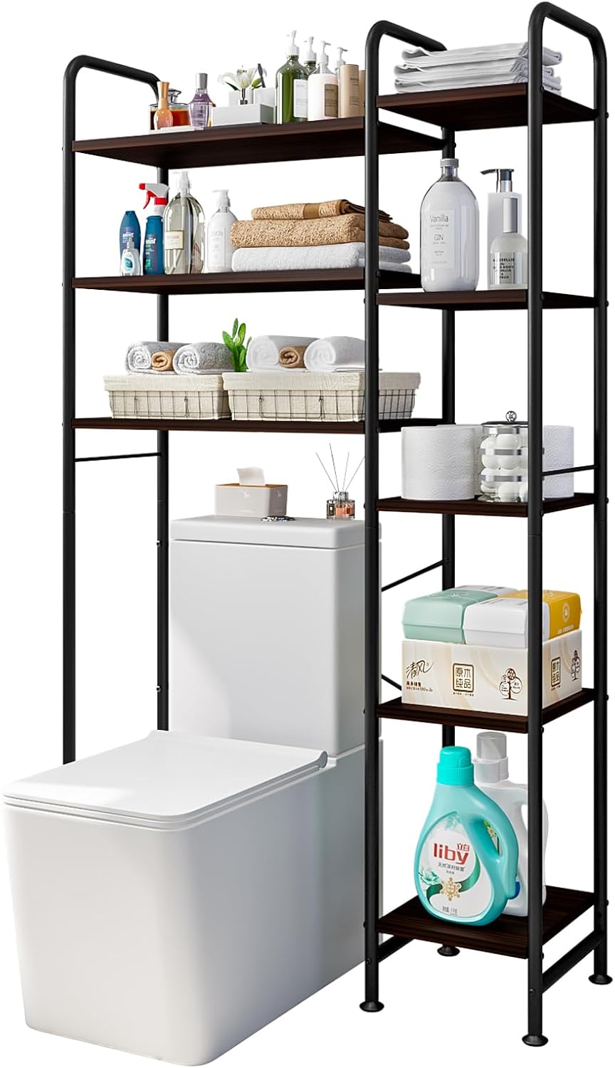 Over The Toilet Storage Bathroom Organizer Shelf Freestanding Space Saver with Toilet Multifunctional Rack (BlackOak) Blackoak-a
