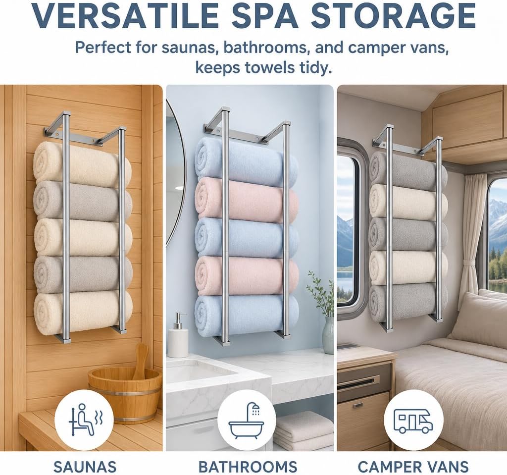 Bathroom Towel Storage Rack,28 Inch Stainless Steels Towel Racks for Bathroom, Wall Mounted Organizers and Storage Shelves for Bathroom,Brushed Silver