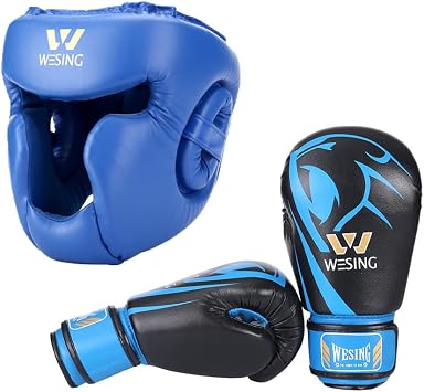 Wesing Boxing Gloves and Headgear Set for Kids 6oz Kickboxing Trainin Gloves for Children