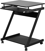 Vista 9 de soges Escritorio pequeño para computadora, carrito de escritorio para computadora portátil en forma de Z con ruedas, estación de trabajo