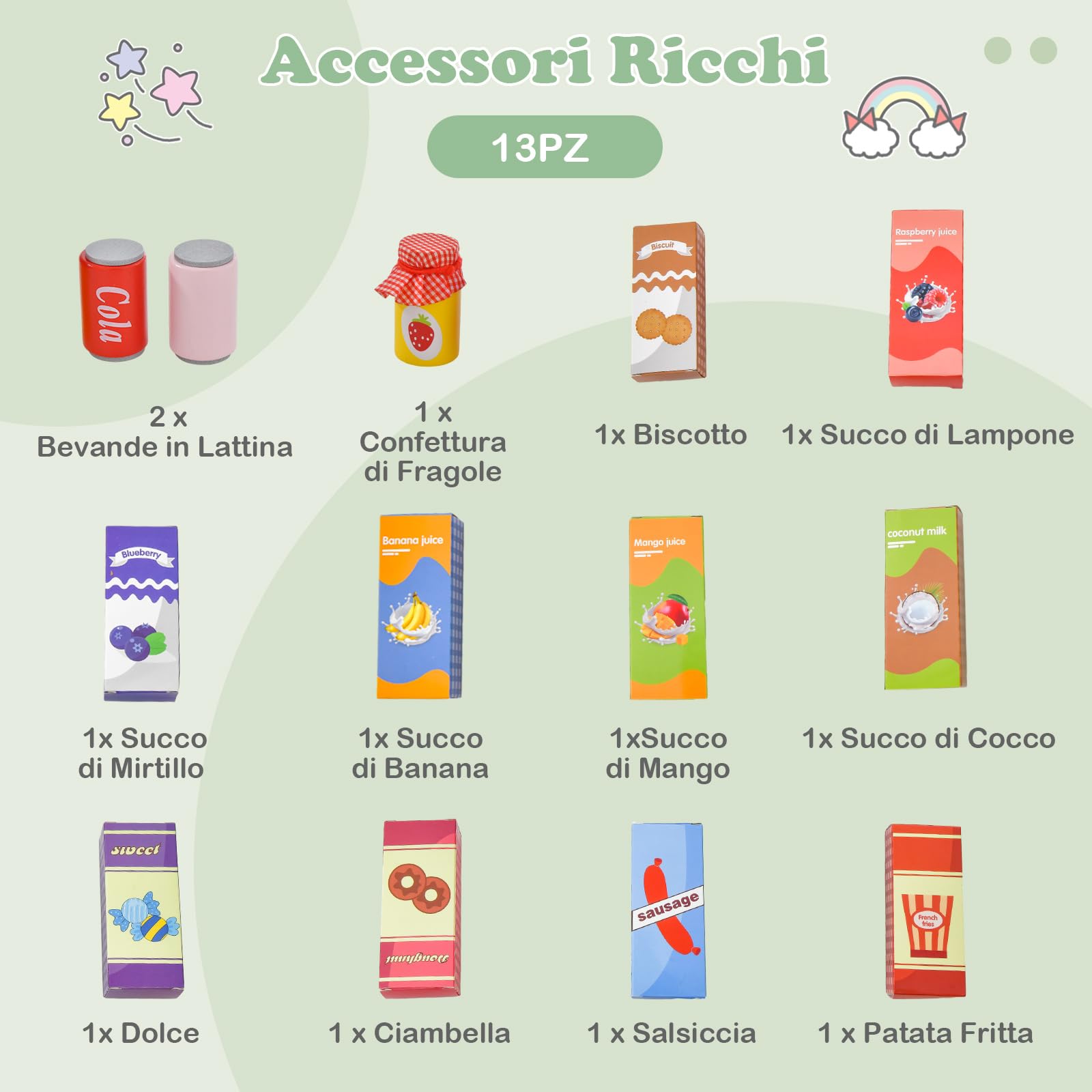 GYMAX Negozio di Alimentari per Bambini, Gioco di Supermercato in Legno Autoportante con Banco Cassa, Macchina POS, Distributore Automatico, Set di Giocattoli Registratore di Cassa (Verde)