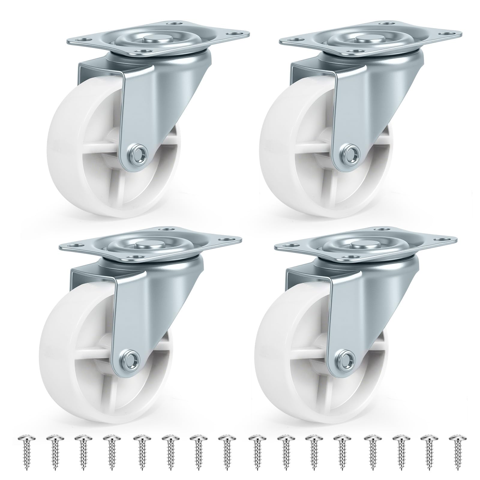 Nfbcxutkw 5 2 Inch Casters Set Of 4, 4 Swivel, White Pp