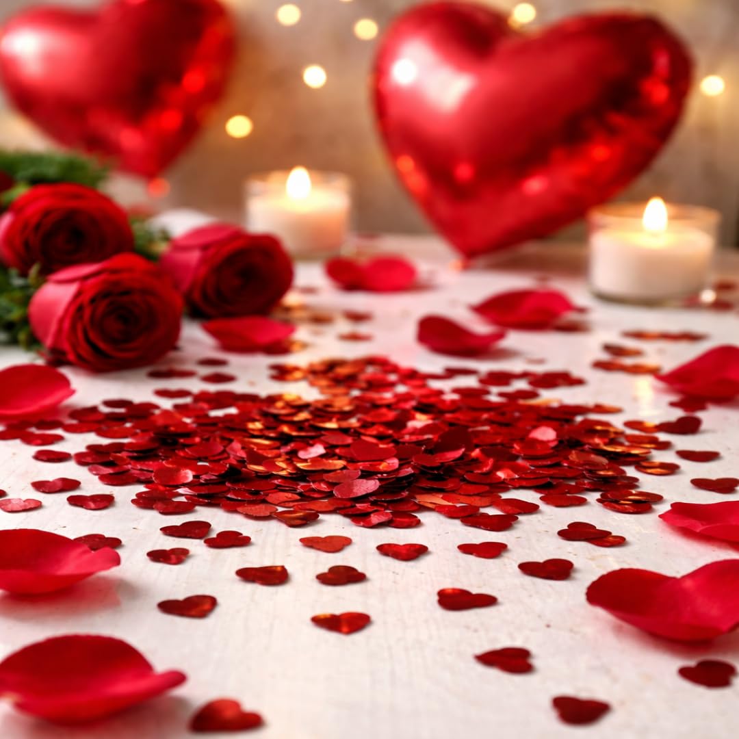 WANNA PARTY Red Heart Shape Confetti, Table Confetti of Heart Foil for Valentine's Day Dating Wedding Anniversary Party Supplies 1