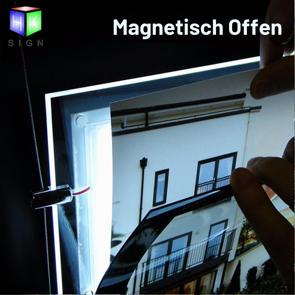 A4 Größe LED Acryl Poster Foto Rahmen Licht Box Schilderhalter für Immobilien Fenster Hängen Display (Horizontal hängend, 4 Stück A4 pro Gruppe)