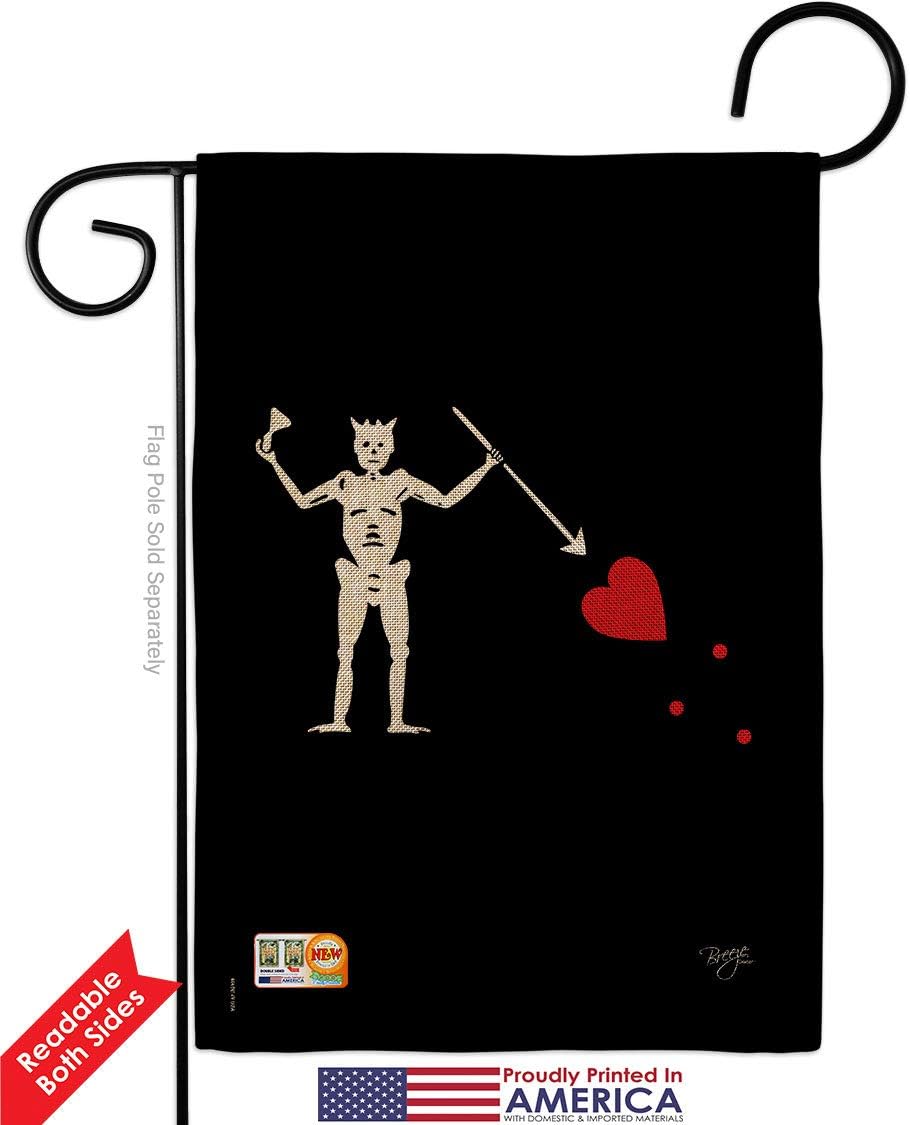 Blackbeards Burlap Garden Flag Set Wall Holder Coastal Pirate Ship Skull Treasure Map Carribean Jolly Blackbeard Jack Small Decorative Gift Yard House Banner Double-Sided Made In USA 13 X 18.5