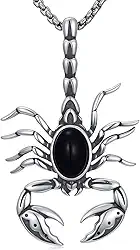 Colar escorpião prata esterlina 925 obsidiana escorpião pingente joias góticas presentes para homens e mulheres, com corrente de aço inoxidável 55 cm + 5 cm