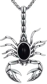 Colar escorpião prata esterlina 925 obsidiana escorpião pingente joias góticas presentes para homens e mulheres, com corrente de aço inoxidável 55 cm + 5 cm
