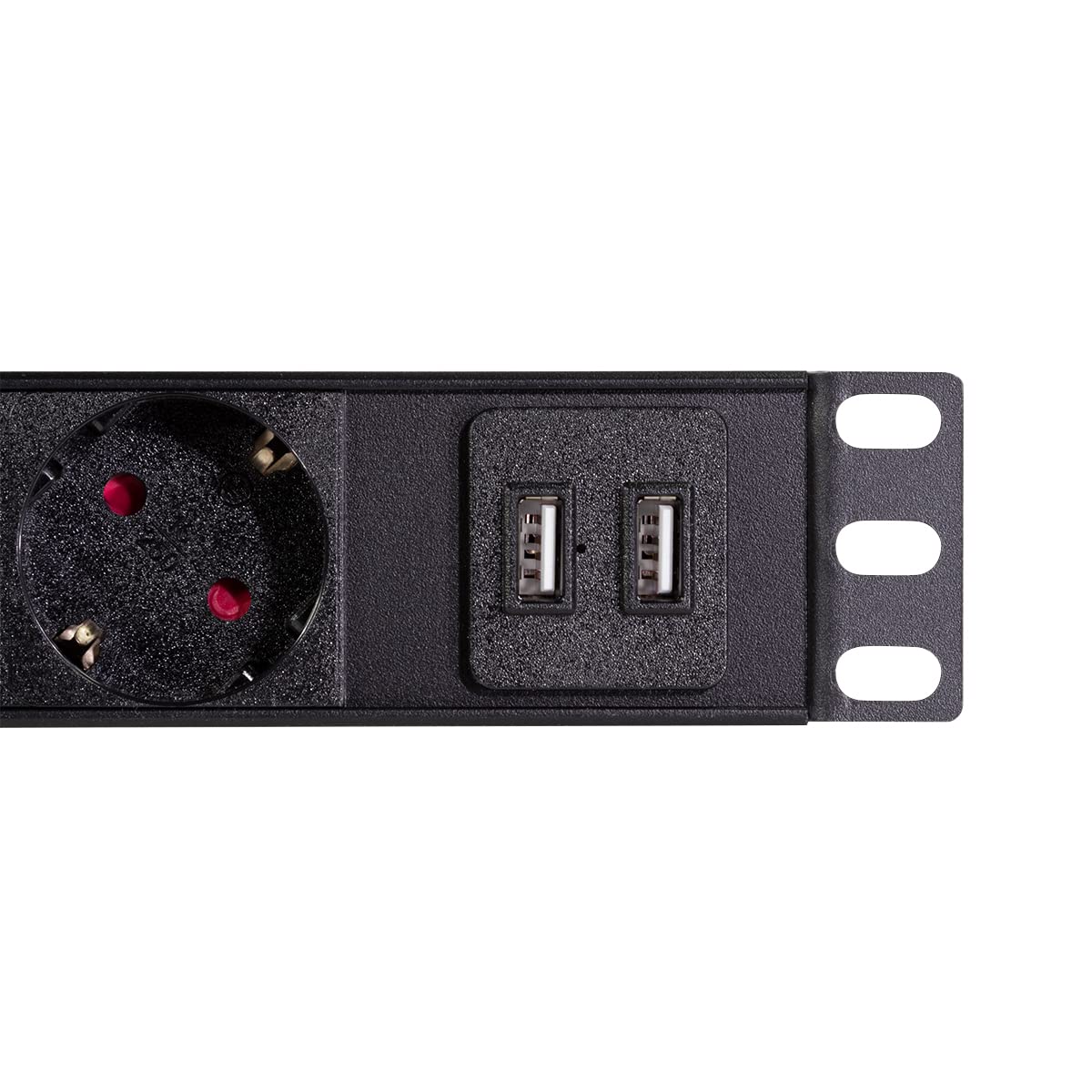 LogiLink Professional 19 Inch PDU 8 x CEE7/3 Socket + 2 x USB, Surge Protection, Protective Contact, Aluminium Housing, Black