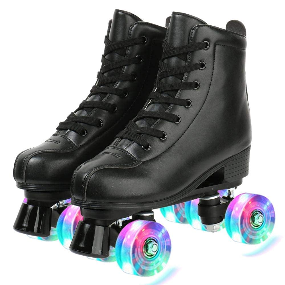Double-Row Roller Skates for Unisex - PU Leather High-Top Four-Wheel Shiny Skates