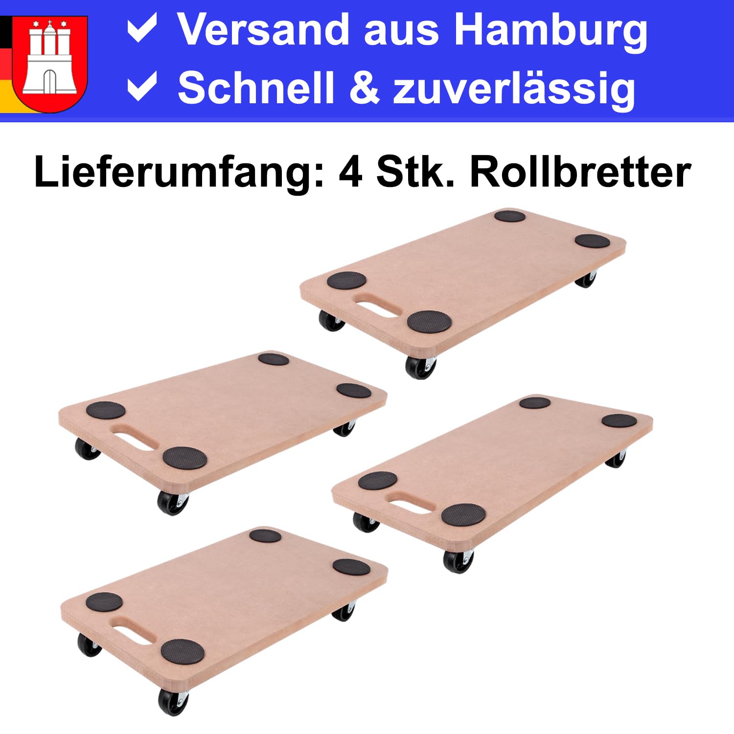 Rollbrett Transportroller 4 STK. Möbelhund bis 200kg Rollwagen Handwagen Transportkarre Transportwagen Möbelroller Kistenroller Transporthilfe