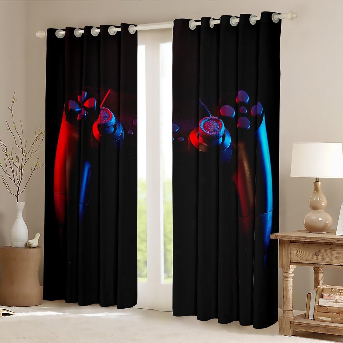 Games Curtain Boys Teens Gamer Video Game Gamepad Curtains Kids Child Novelty Modern Game Controller Window Curtain for Bedroom Luxury Gaming Darkening Thermal Drapes 2 Panels 38 X 45,Black