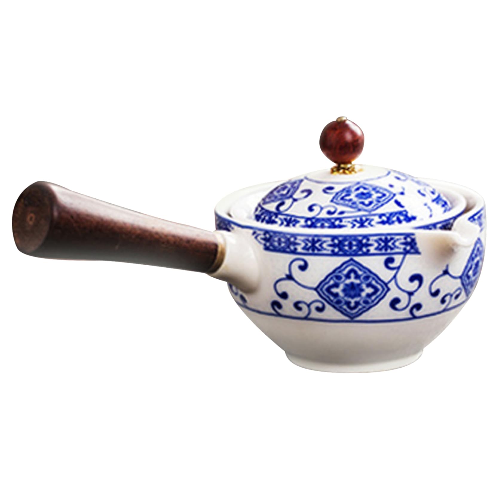 Théière rotative chinoise anti-brûlure à poignée latérale en bois