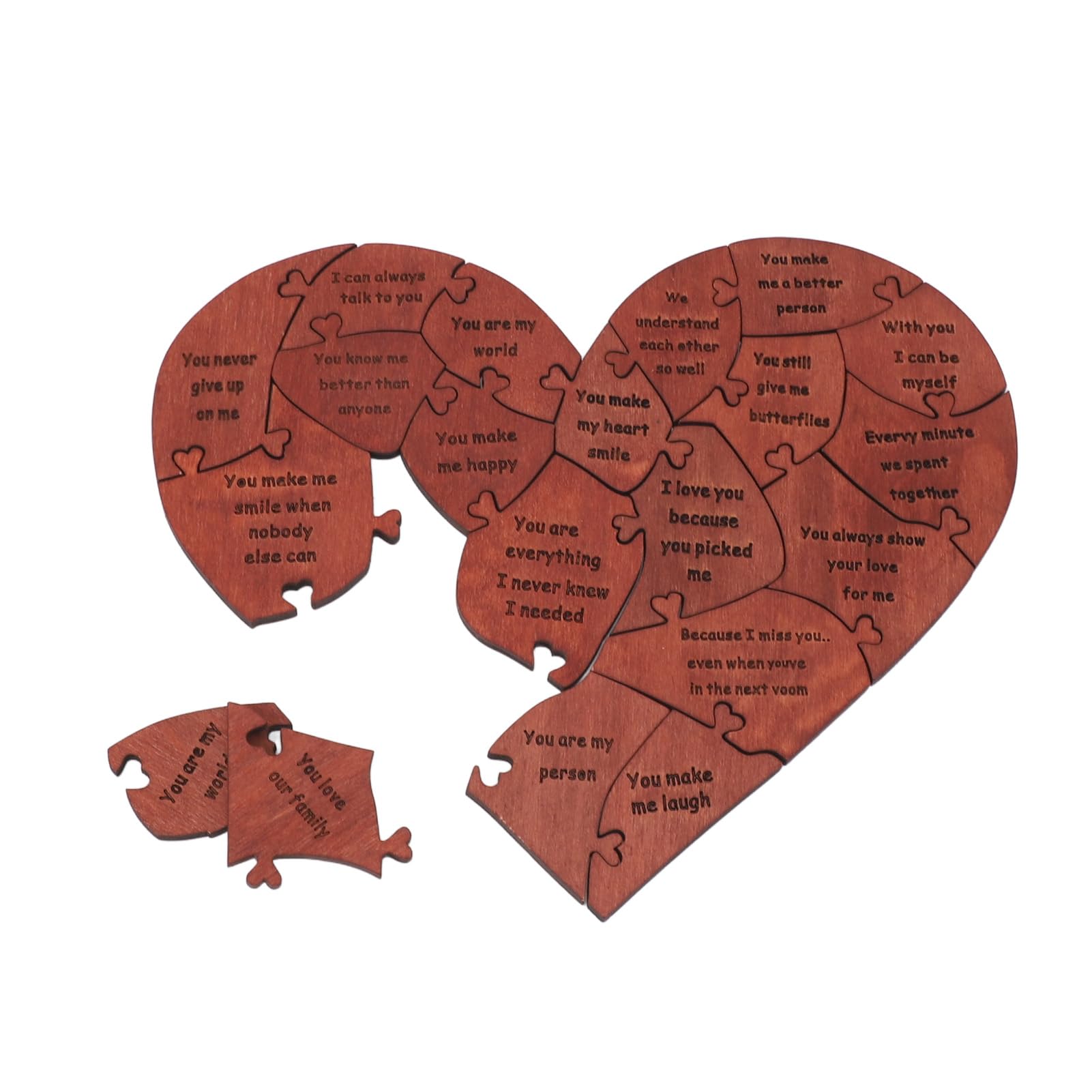 YUKERMARB Wooden Heart Puzzle, 20 Reasons Why I Love You Valentine's Heart Wooden Jigsaw Puzzle with Storage Box for Wedding Anniversary