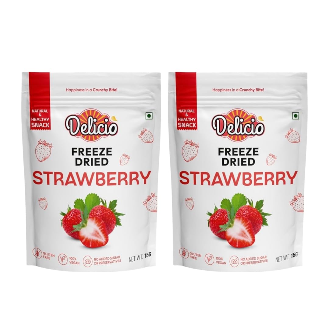 DELICIO Freeze Dried Strawberry Cubes – Pack of 2 (15g) | 100% Natural | Vegan | Gluten-Free | No Added Sugar | No Preservatives | Healthy Crunchy Fruit Snack for Kids & Adults-image-26