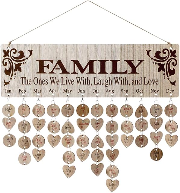 BESPORTBLE Family Birthday Reminder Calendar Hanging Board Family Birthday Board DIY Wooden Calendar Wall Birthday Reminder for Home Walls Office