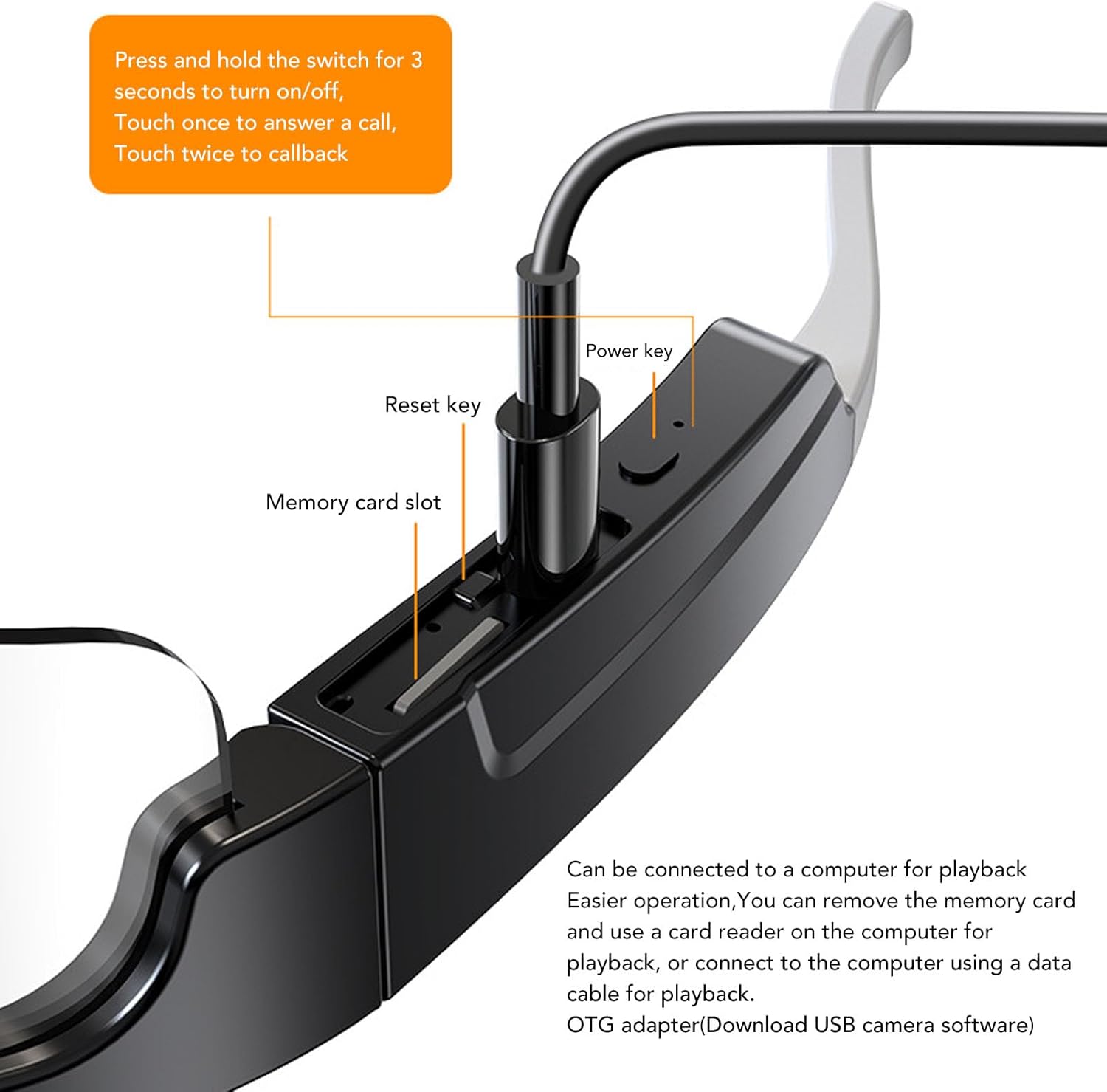 Smart Glasses with Camera 2K 30Fps POV Video Recording 400mAh Up to 180 Days Standby Time Wearable Tech Bluetooth Sunglasses for Outdoor Sports Cycling/Skiing/Hiking