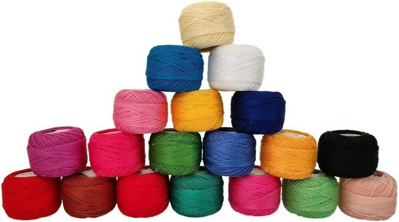 Sharvgun 10 Assorted Multi-Color Cotton Ball Embroidery Crochet Solid Thread Pearl 85 Meter Each