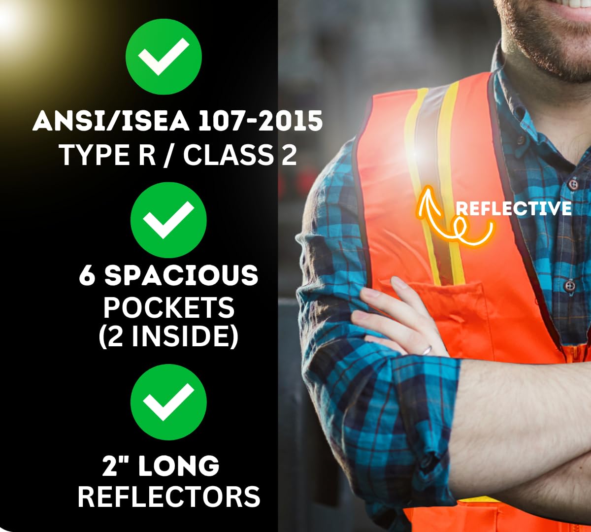 BRITEGUARD Neon Orange Safety Vest | Size - 6X Large | 83 x 75 cm (32.7