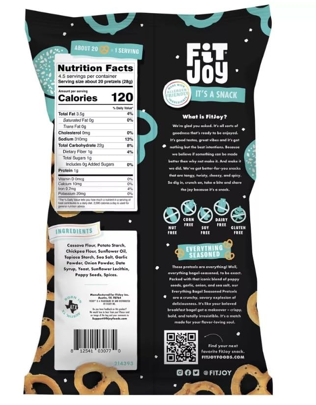 FitJoy Pretzel Twists Variety - Tangy Dijon Mustard, Sea Salt, Everything Bagel - Pack of 24 (0.5 Oz)