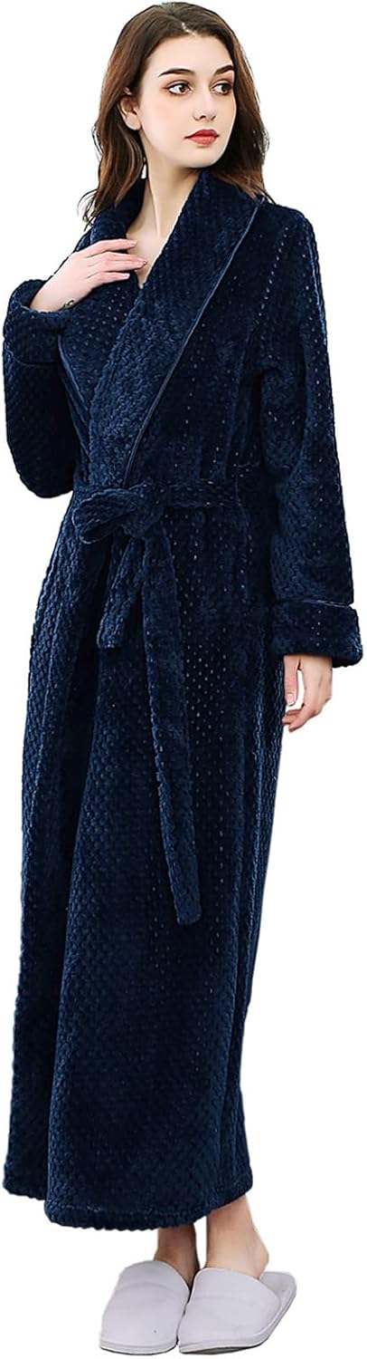 Hellomamma Womens Long Robe Soft Warm Fleece Plush Bathrobe Ladies Sleepwear Pajamas Housecoat Nightgown - Image 3