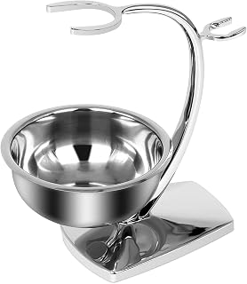 Linkidea Universal Stainless Steel Safety Razor Brush Stand with Shaving Bowl - Compatible with Gillette Vector 3, Merkur & More (Silver)