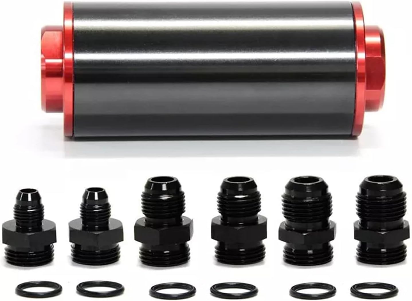 Inline Fuel Filter 100 Micron, Universal 50MM with 6AN 8AN 10AN Adapter, Aluminum Filter Adapter Fittings for Filtering Gasoline, Diesel, Pack of 1
