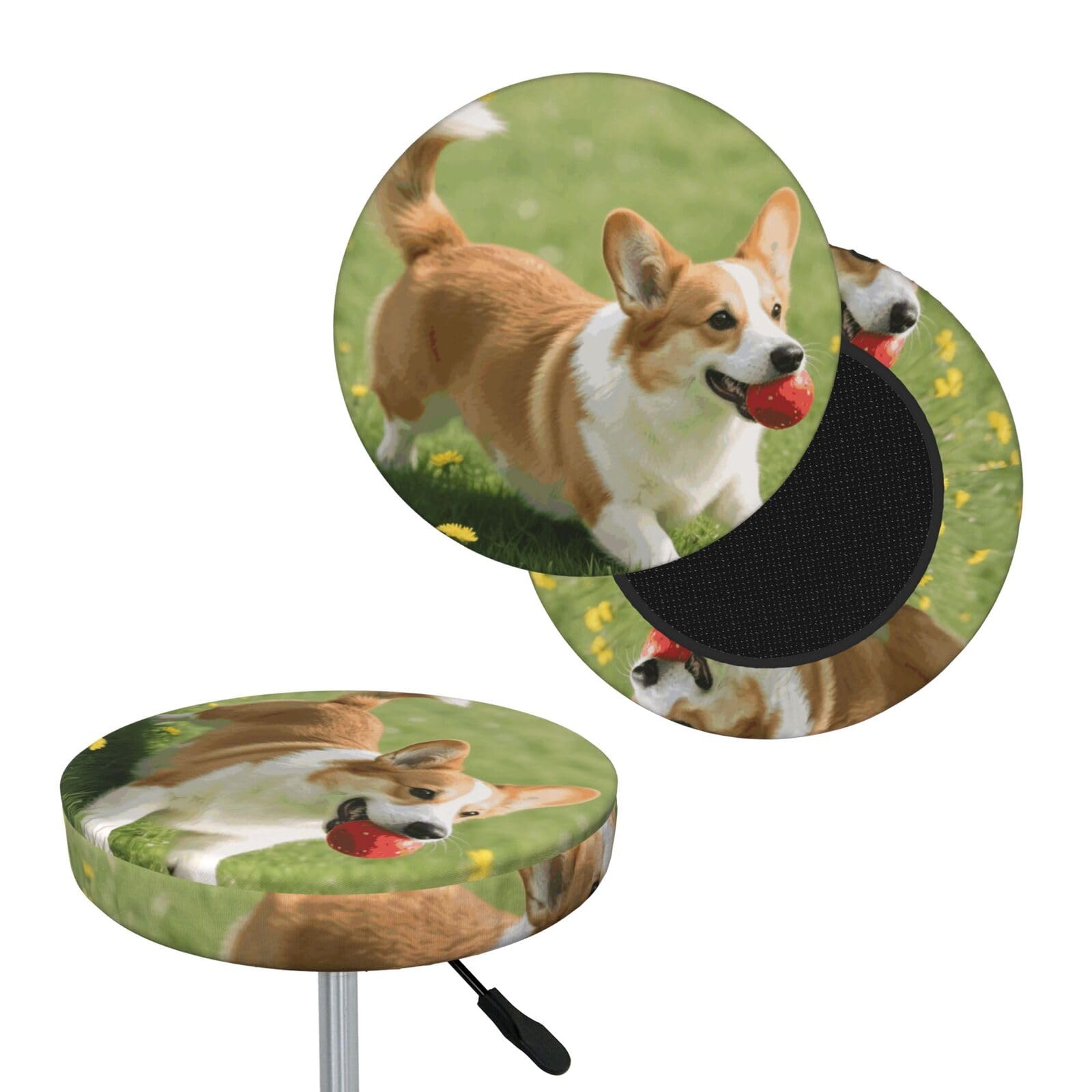 FekiLoot Corgi Round Bar Stool Covers Stretch Washable Bar Stool Covers Dustproof Slipcover Bar Chair Covers with Elastic Band for Bar Kitchen Living Room Decor 14 Inch