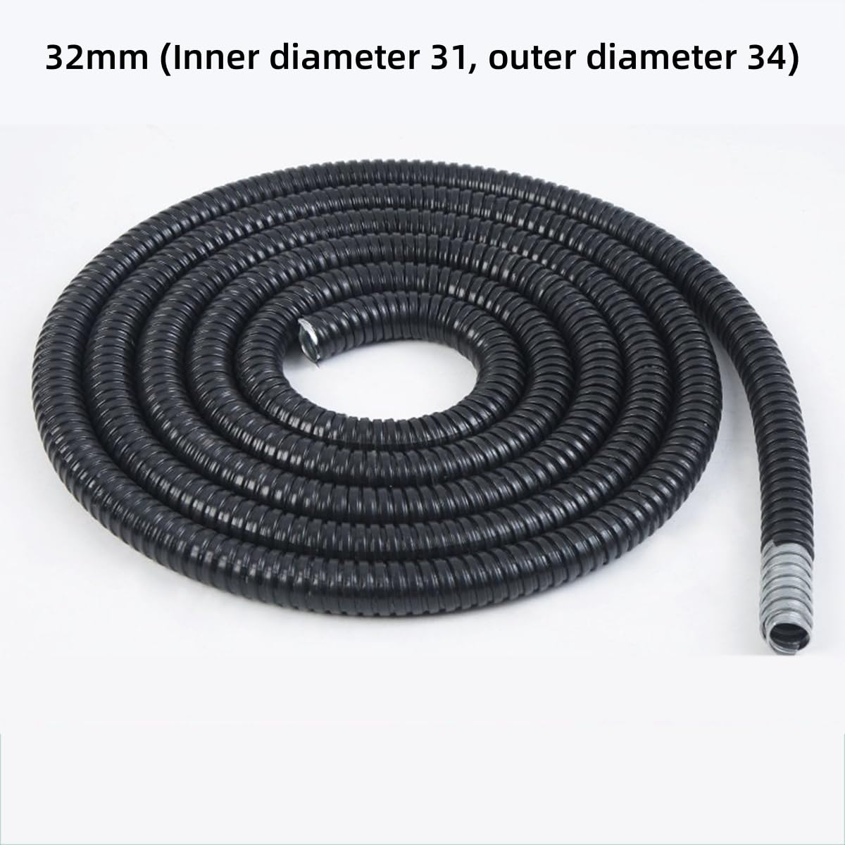 Guaina Flessibile Metallica Rivestita in Plastica Tubo Acciaio Flessibile per Protezione Cavi Giardino Esterno,32mm （10m）
