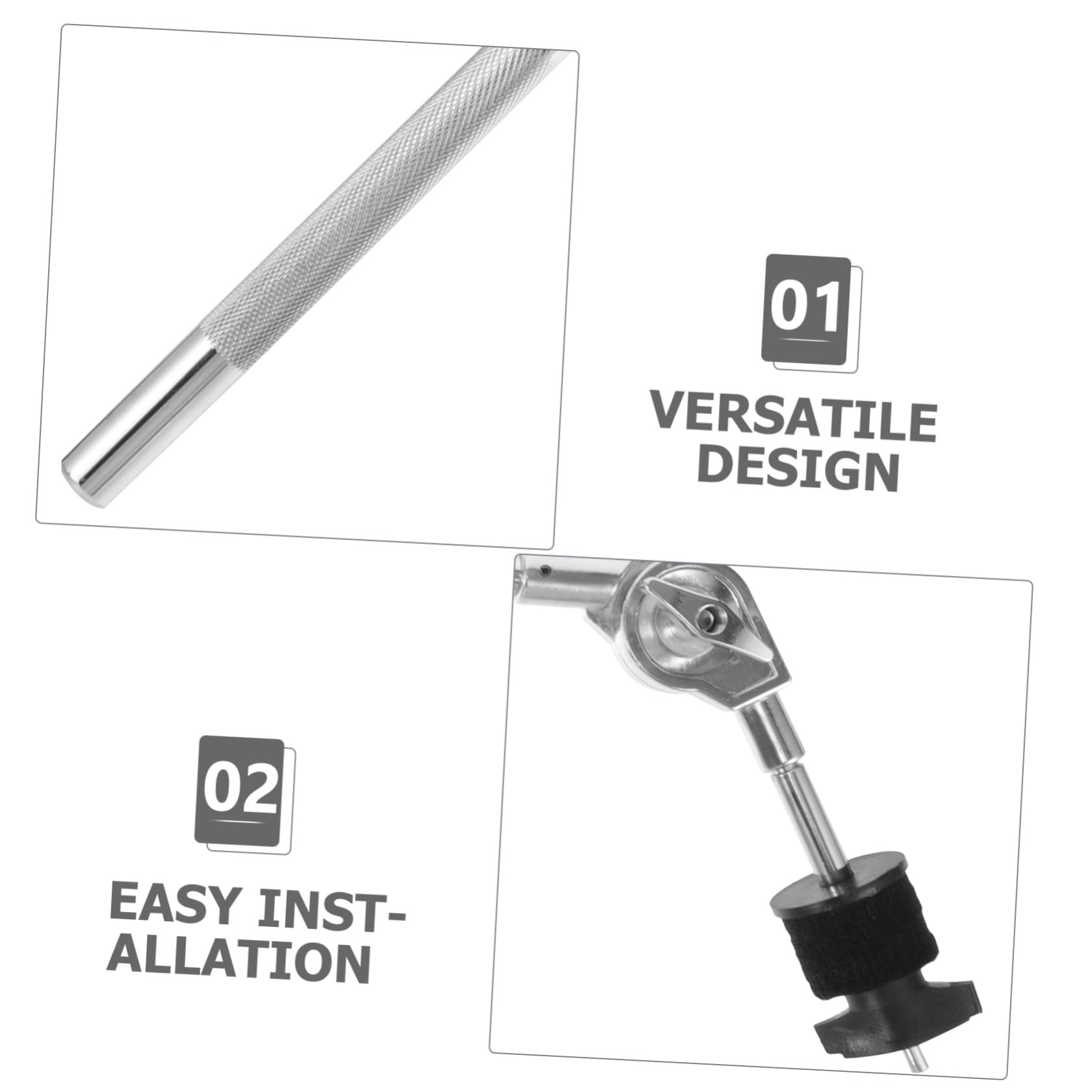 Brazo de Platillo Corto Ajustable de Aleación Plata Soporte Resistente para Montaje de Platillos en Batería y Accesorios de Percusión