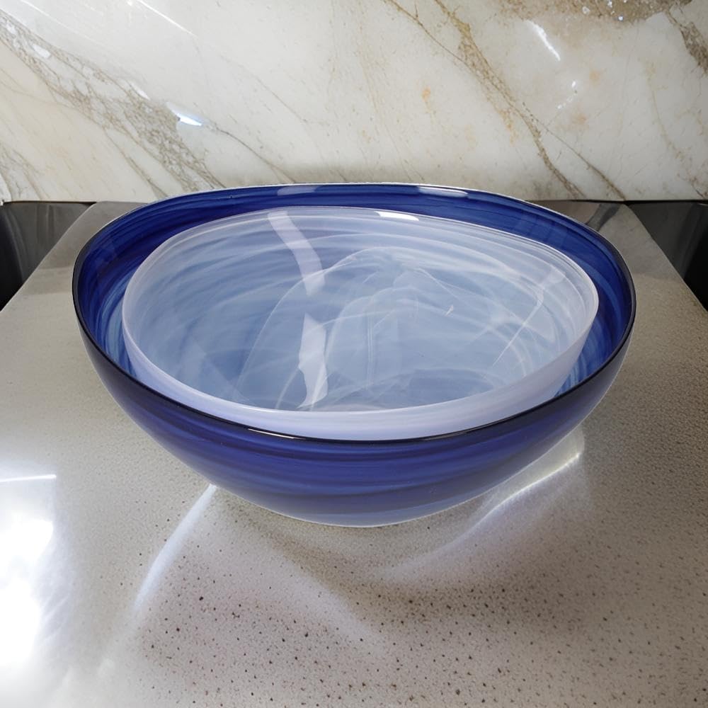 Keyhomestore - Juego de 2 cuencos de alabastro de color blanco y azul océano, diámetros de 30 y 26 cm, ideales como recipientes para alimentos como ensaladas y frutas. Ideal como regalo y ensaladera.