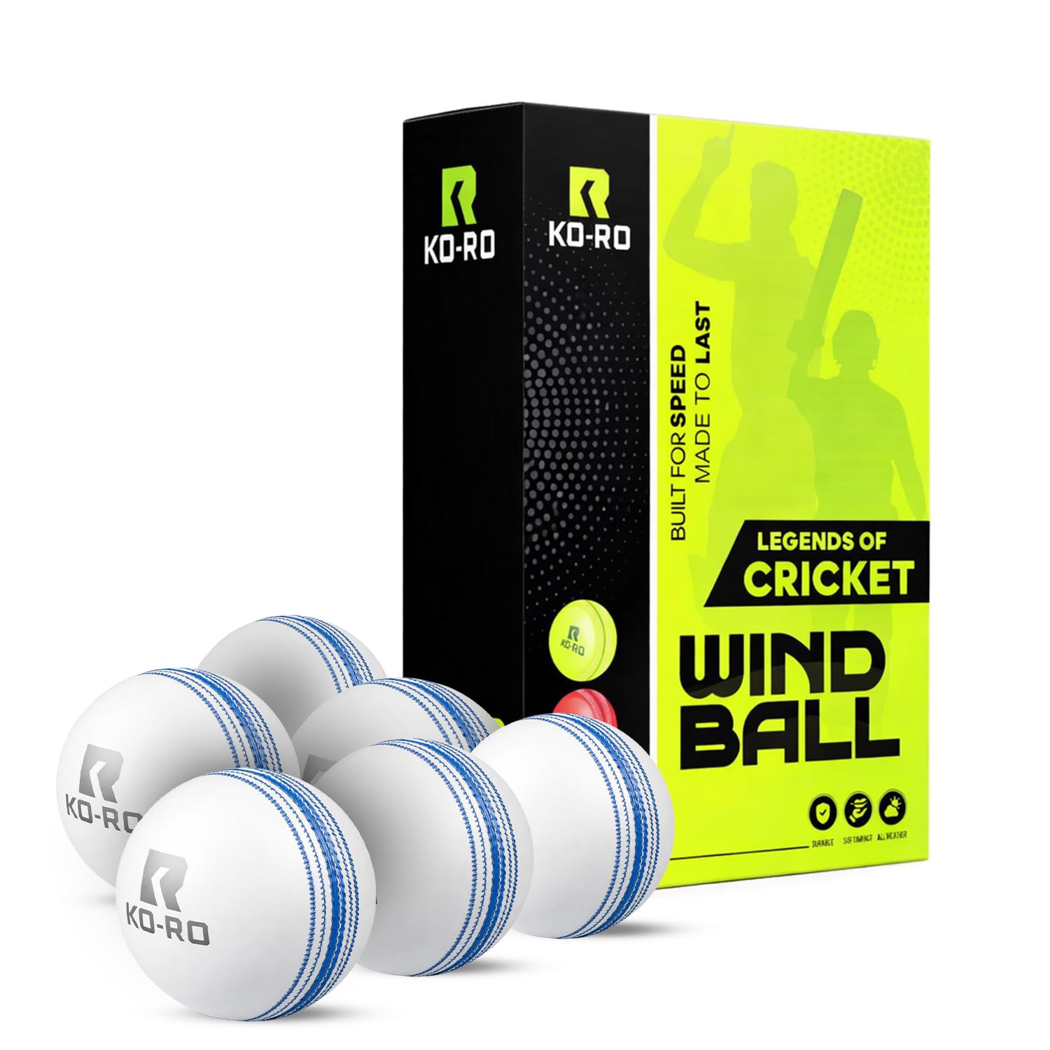 KO-RO Synthetic Rubber I-20 Plus Wind Balls/Practice Cricket Ball (90 GMS) Wind Balls for Outdoor & Indoor Street & Beach Cricket Pack of 6 (White)-picture-29
