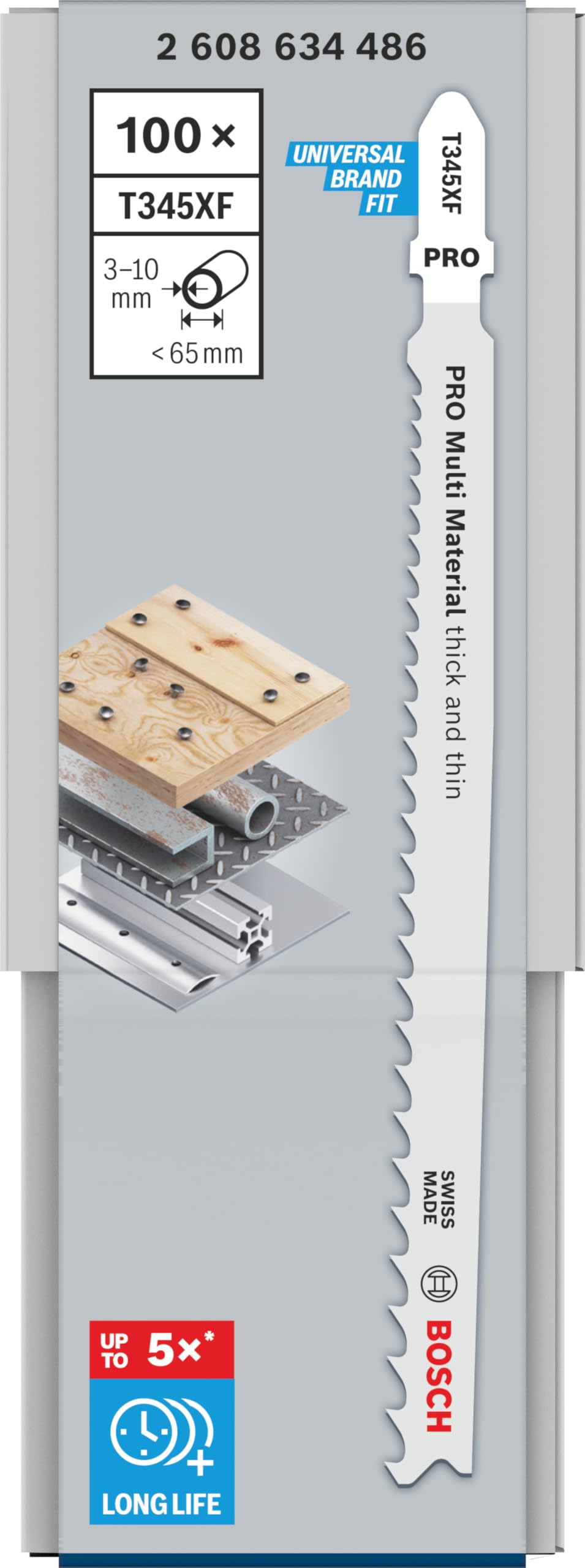 Bosch Professional 2 608 634 486 - Hoja de sierra de calar T 345 XF - Progressor for Wood and Metal (pack de 100)