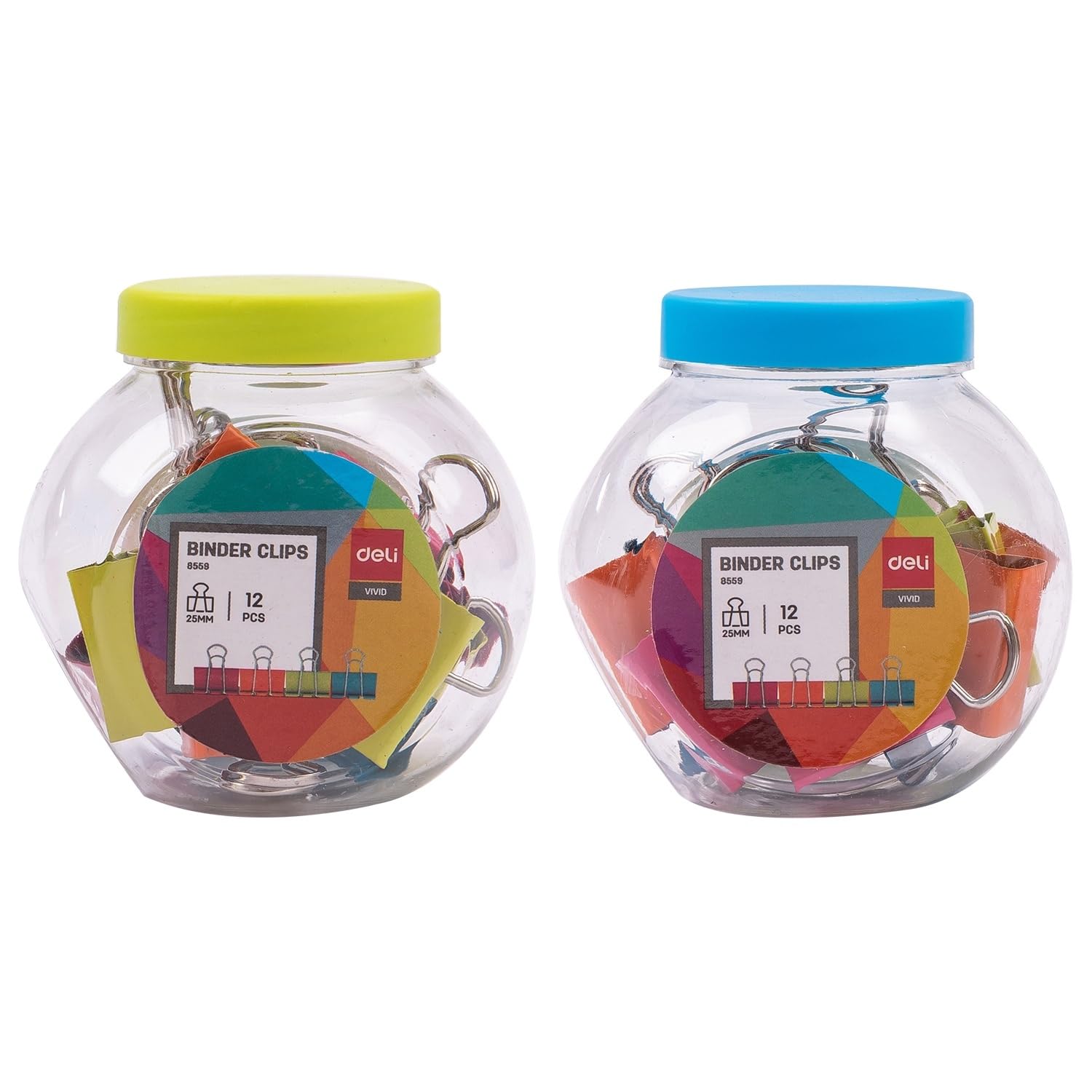Deli E8559 Metal 25mm Effortless Binder Clip, Assorted Color - 12 Pieces Jar
