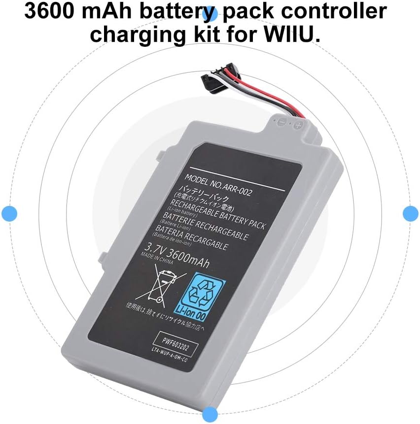 3600mah Battery for WIIU Controller, 3.7V Rechargeable Built in Battery for WIIU Controller Handle, Large Capacity Battery Pack Controller Charging Kit