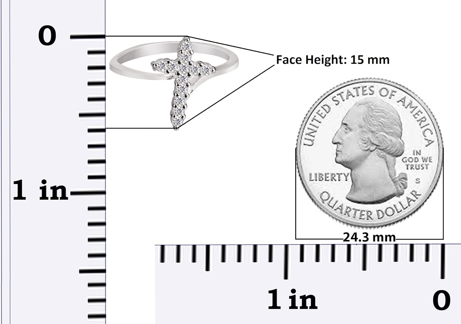 CloseoutWarehouse Clear Cubic Zirconia Christian Cross Ring Sterling Silver (Comes in Colors)