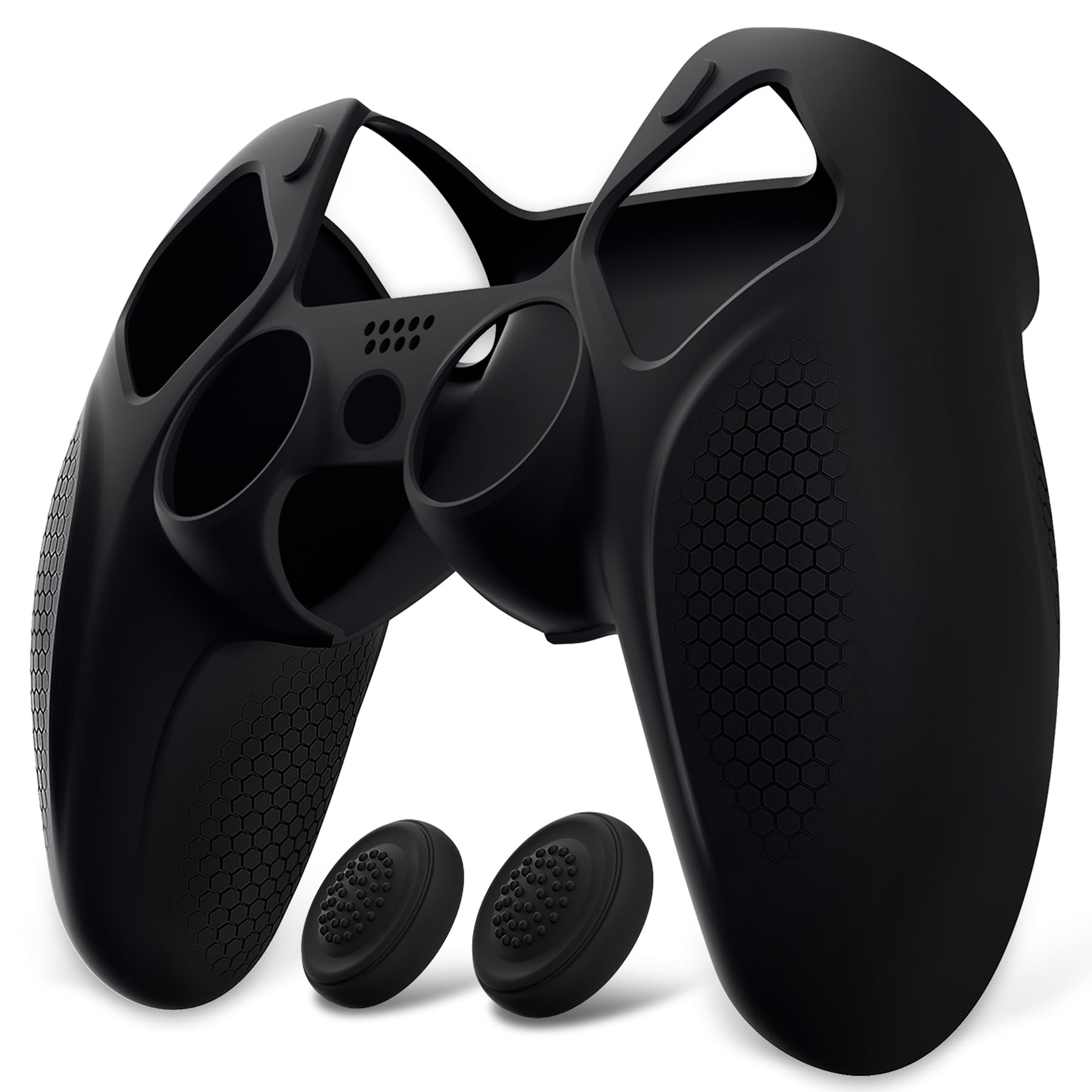 playvital Cover Controller per ps5, Joystick Custodia Protettiva Skin Silicone Grip Ergonomico Antiscivolo & 2 Copri Analogici, Adatto per Base di Ricarica, Ninja Edizione, Nero