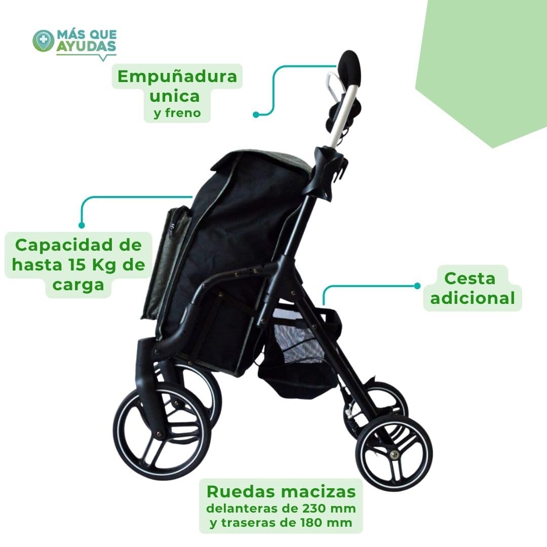 Urban Rollator de aluminio Basket XL, para Ancianos Rollator, Ajustable de 99 a 105 cm, 4 Ruedas, perfecto para hacer la compra, producto sanitario, con sistema de frenado.